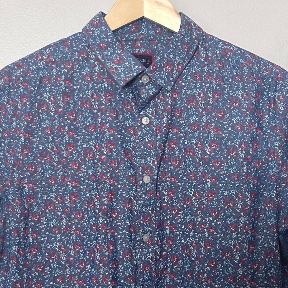 UNTUCKit Shirt Mens Large Blue Red Floral Cotton Short Sleeve Button Down Preppy